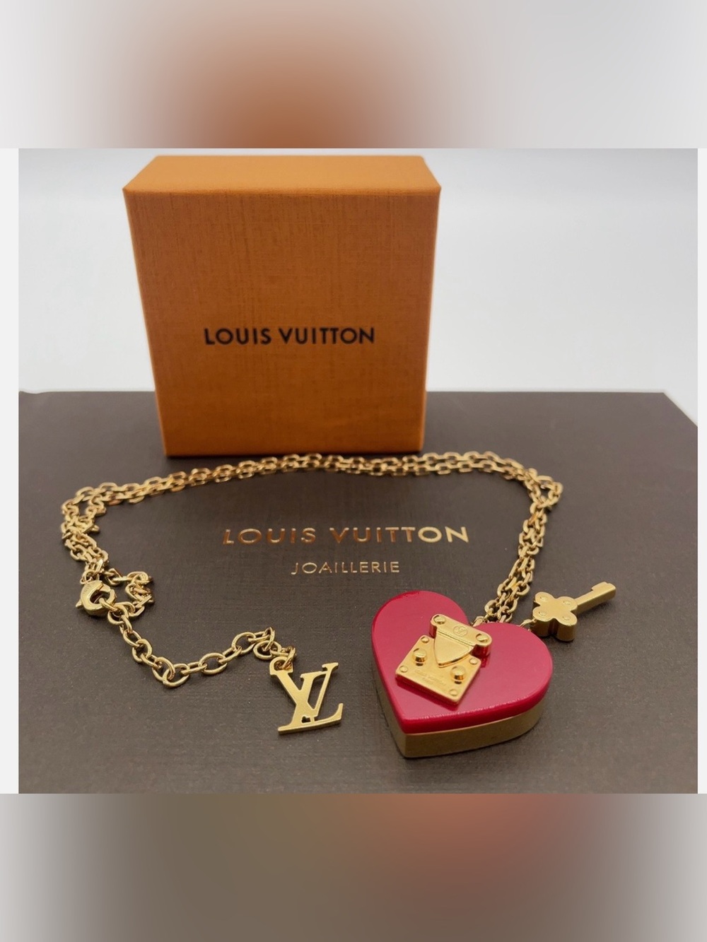 Louis Vuitton Lock Me Necklace with Pink Heart Padlock and LV Charm